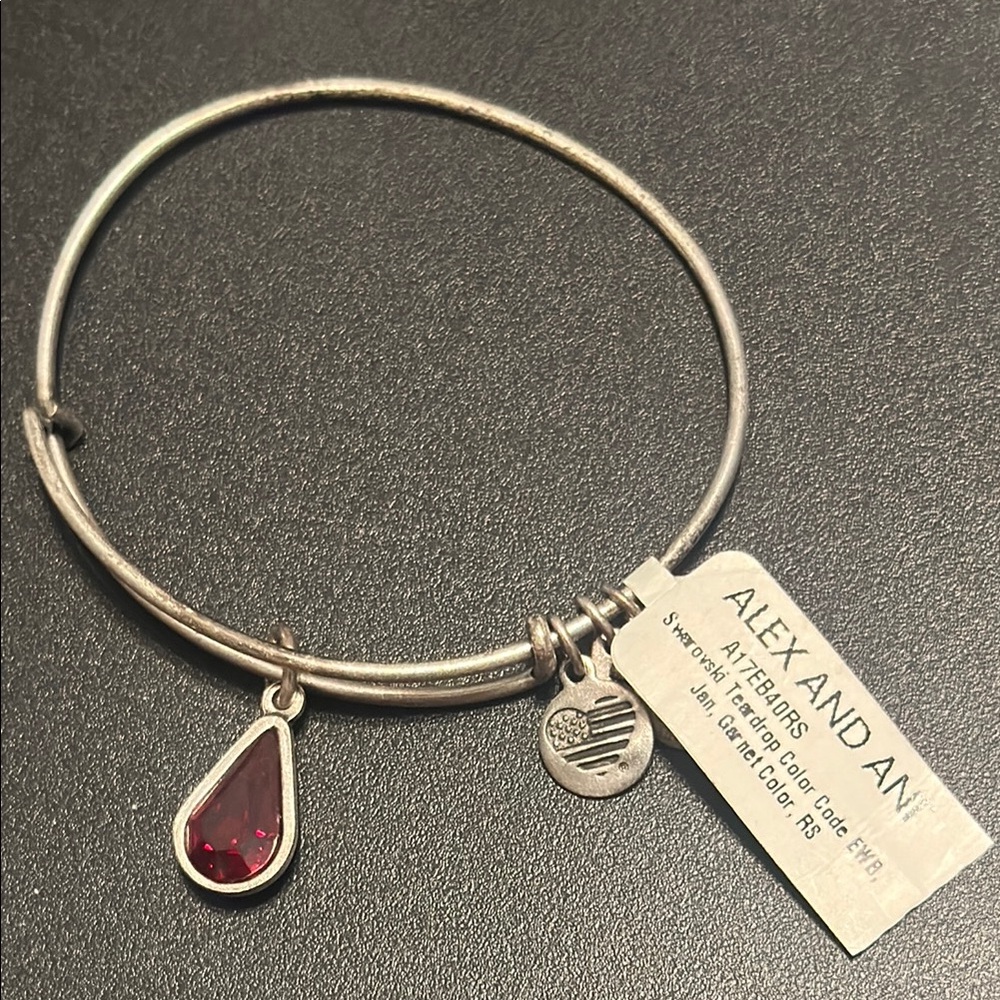 Alex and Ani new Swarovski teardrop Silver and Red Charm Bracelet
